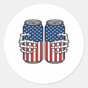 Vintage Patriotic Skeleton Hands Holding Cans Vect Classic Round Sticker