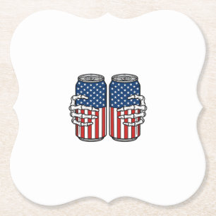 Vintage Patriotic Skeleton Hands Holding Cans Vect Paper Coaster