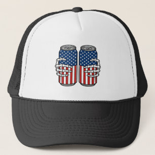 Vintage Patriotic Skeleton Hands Holding Cans Vect Trucker Hat