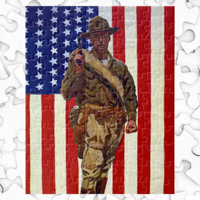 Vintage Patriotic Soldier with American Flag Jigsaw Puzzle (Creator Uploaded)