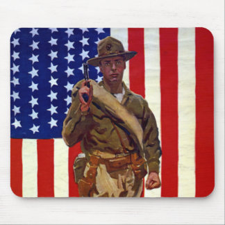 Vintage Patriotic Soldier with American Flag Mouse Mat
