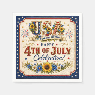 Vintage Patriotic Sunflower 4th of July 250th Napkin