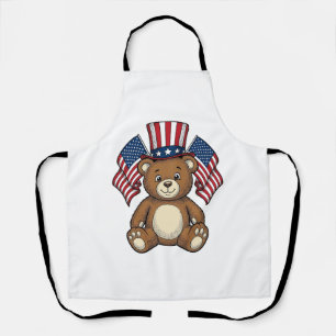 Vintage Patriotic Teddy Bear Vector Design_1 Apron