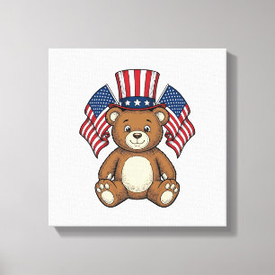 Vintage Patriotic Teddy Bear Vector Design_1 Canvas Print