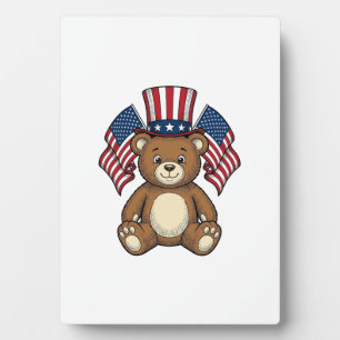 Vintage Patriotic Teddy Bear Vector Design_1 Plaque