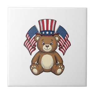 Vintage Patriotic Teddy Bear Vector Design_1 Tile