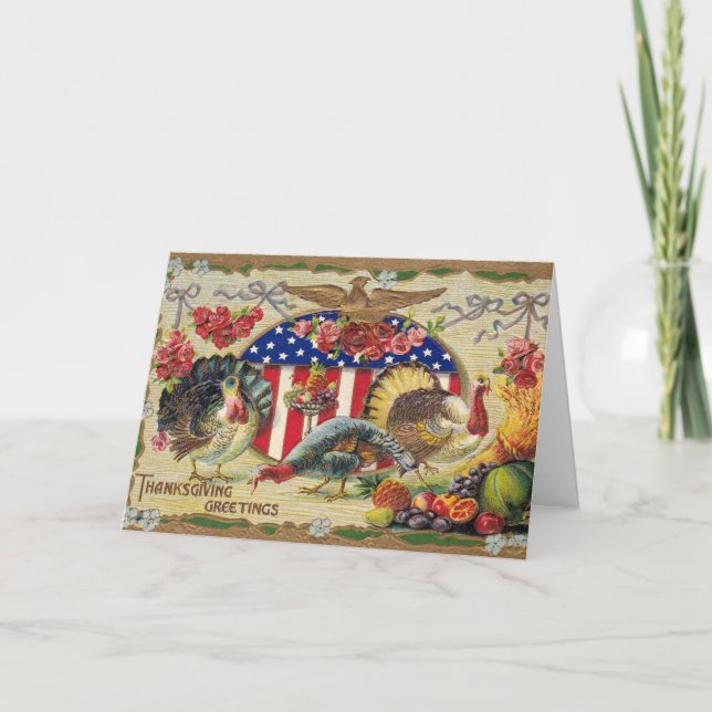 Vintage Patriotic Thanksgiving Greetings Card (Front)