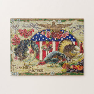 Vintage Patriotic Thanksgiving Greetings Jigsaw Puzzle