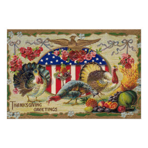 Vintage Patriotic Thanksgiving Greetings Poster
