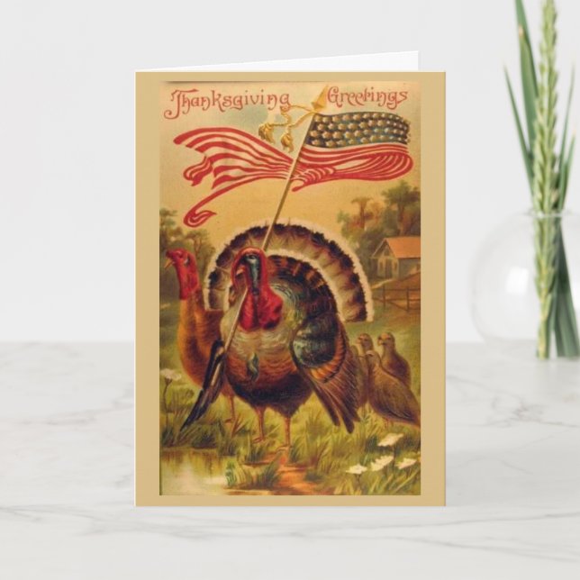 Vintage - Patriotic Thanksgiving Turkeys, Holiday Card (Front)