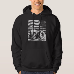 Vintage patriotic tractor on a farm - American fla Hoodie