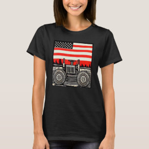 Vintage patriotic tractor on a farm - American fla T-Shirt