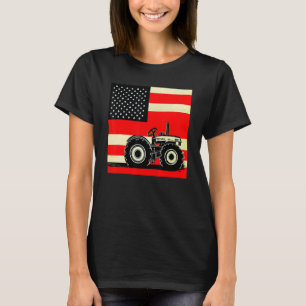 Vintage patriotic tractor on a farm - American fla T-Shirt