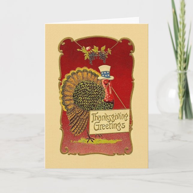 Vintage Patriotic Turkey Thanksgiving Card (Front)