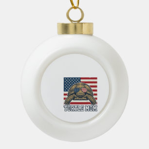 Vintage Patriotic Turtle Mom Shirt Design_1 Ceramic Ball Christmas Ornament