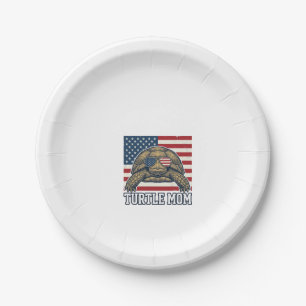 Vintage Patriotic Turtle Mum Shirt Design_1 Paper Plate