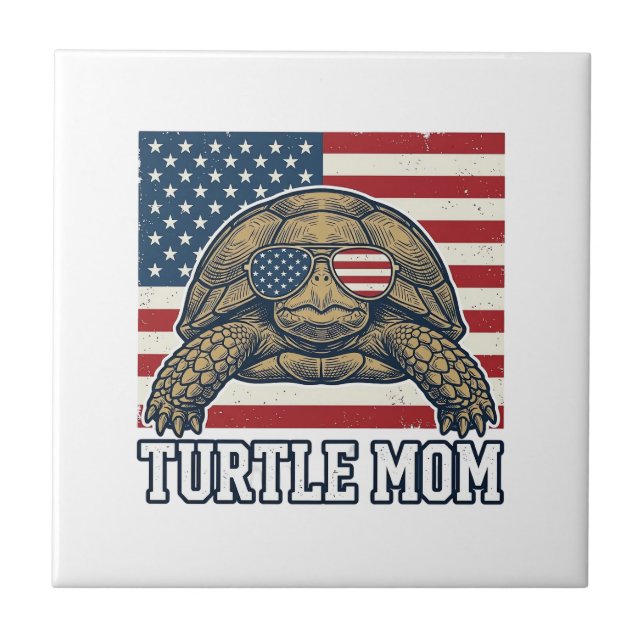 Vintage Patriotic Turtle Mum Shirt Design_1 Tile (Front)
