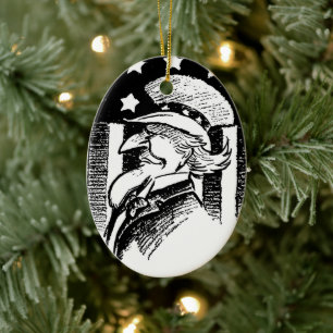 Vintage Patriotic Uncle Sam and American Flag Ceramic Tree Decoration