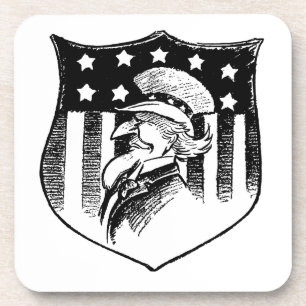 Vintage Patriotic Uncle Sam and American Flag Coaster