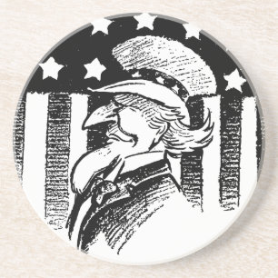 Vintage Patriotic Uncle Sam and American Flag Coaster