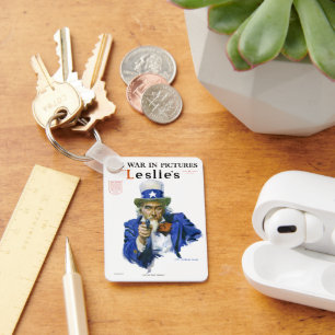 Vintage Patriotic Uncle Sam Magazine Cover Art Key Ring