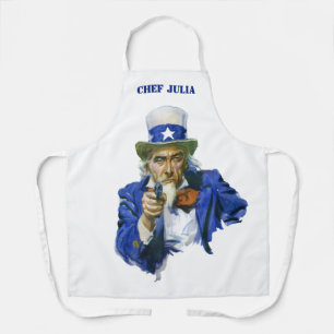 Vintage Patriotic Uncle Sam with Star Hat and Gun Apron