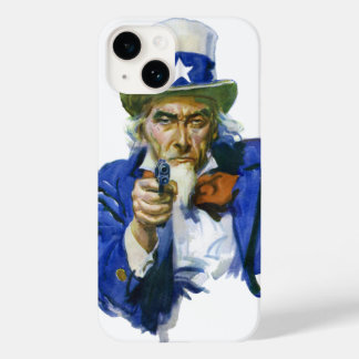 Vintage Patriotic Uncle Sam with Star Hat and Gun Case-Mate iPhone 14 Case