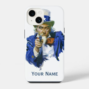 Vintage Patriotic Uncle Sam with Star Hat and Gun iPhone 14 Case