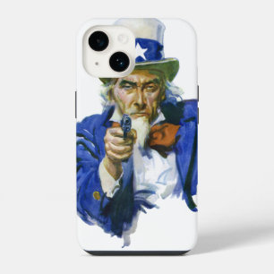 Vintage Patriotic Uncle Sam with Star Hat and Gun iPhone 14 Case