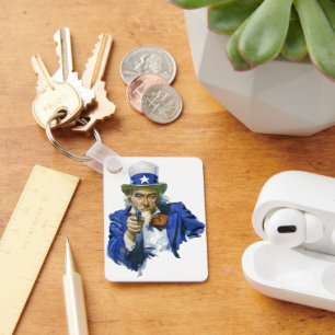 Vintage Patriotic Uncle Sam with Star Hat and Gun Key Ring