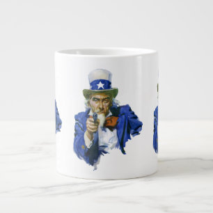 Vintage Patriotic Uncle Sam with Star Hat and Gun Large Coffee Mug