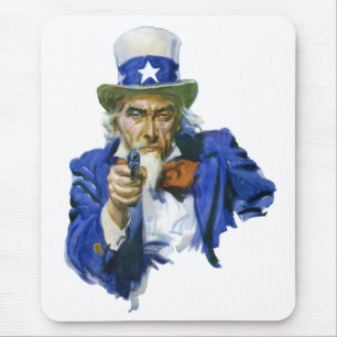 Vintage Patriotic Uncle Sam with Star Hat and Gun Mouse Mat