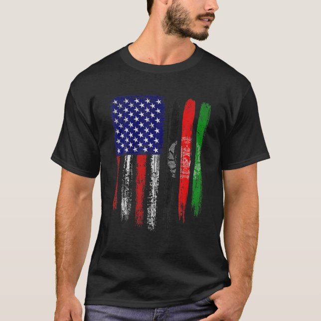 Vintage Patriotic USA Afghanistan Flag Distressed T-Shirt (Front)