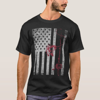 Vintage Patriotic USA American Flag Bass Fishing T-Shirt