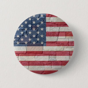 Vintage Patriotic USA Flag on Stone Wall 6 Cm Round Badge