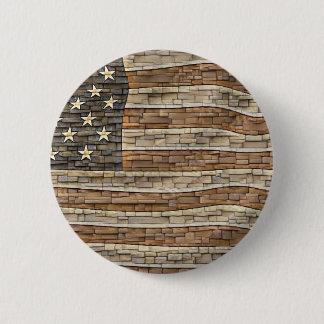 Vintage Patriotic USA Flag on Stone Wall 6 Cm Round Badge