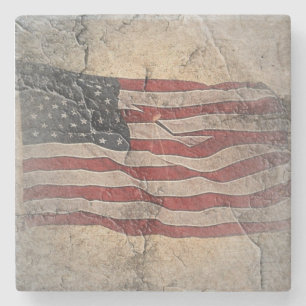 Vintage Patriotic USA Flag on Stone Wall Coaster