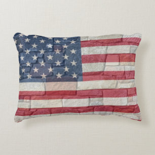 Vintage Patriotic USA Flag on Stone Wall Decorative Cushion