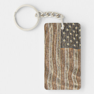 Vintage Patriotic USA Flag on Stone Wall Key Ring