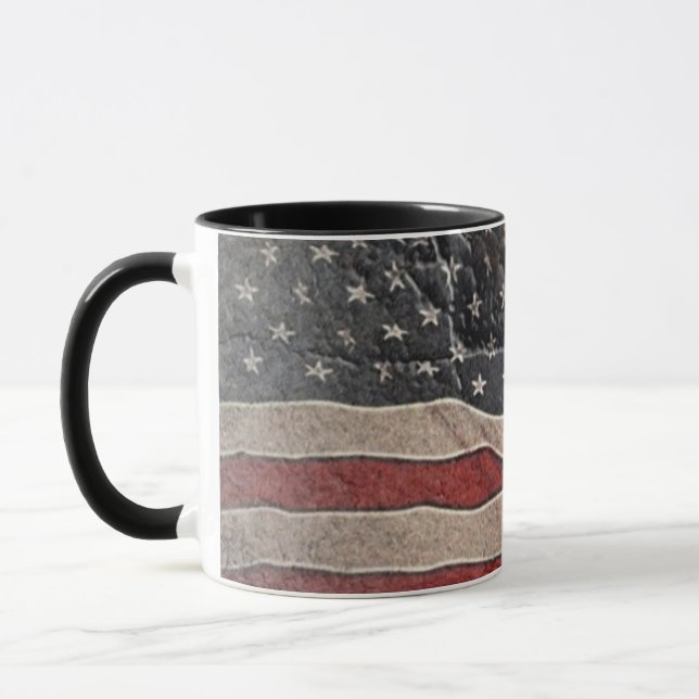 Vintage Patriotic USA Flag on Stone Wall Mug (Left)