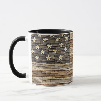 Vintage Patriotic USA Flag on Stone Wall Mug