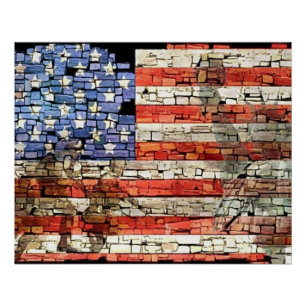 Vintage Patriotic USA Flag on Stone Wall Poster