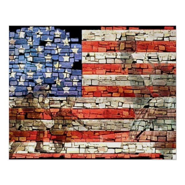 Vintage Patriotic USA Flag on Stone Wall Poster (Front)