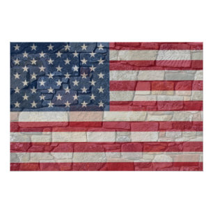 Vintage Patriotic USA Flag on Stone Wall Poster