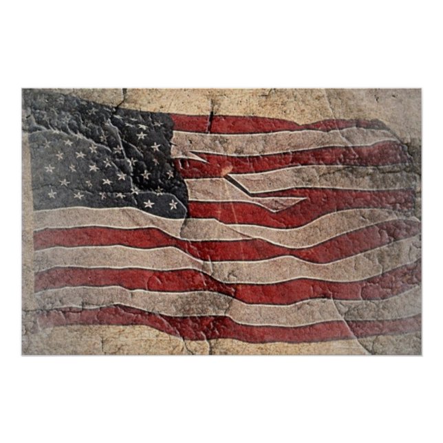 Vintage Patriotic USA Flag on Stone Wall Poster (Front)