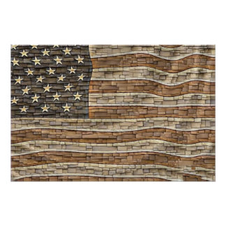 Vintage Patriotic USA Flag on Stone Wall Poster