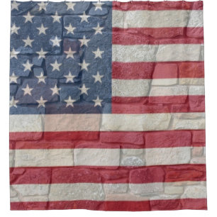 Vintage Patriotic USA Flag on Stone Wall Shower Curtain