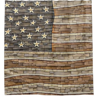 Vintage Patriotic USA Flag on Stone Wall Shower Curtain