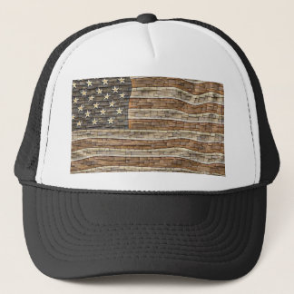 Vintage Patriotic USA Flag on Stone Wall Trucker Hat