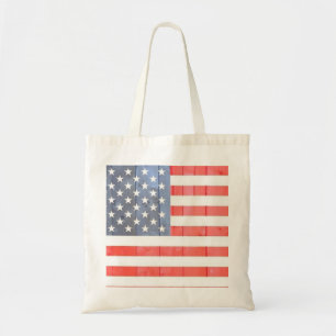 Vintage Patriotic USA Flag on Wooden Fence Tote Bag